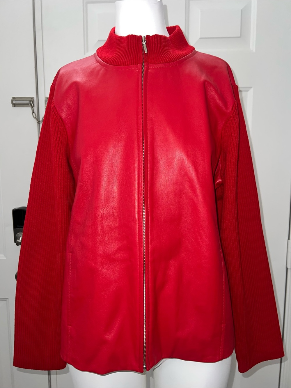 Pendleton Red Genuine Leather Zip-Front Sweater - Picture 2 of 4